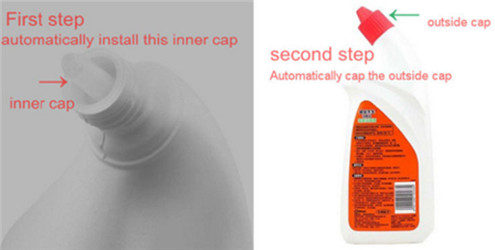 Шишиња за агол на вратот, кои се пополнуваат капачиња, се додаваат во машина за прибор за хранење